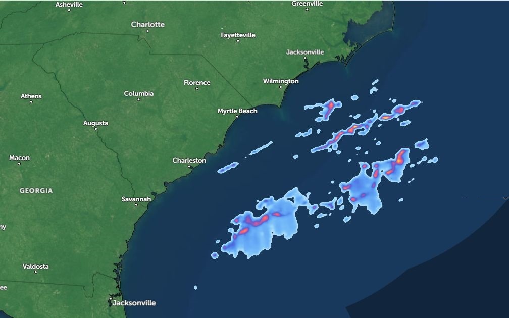 NEXRAD coastal radar showing precipitation off the US Mid-Atlantic coast