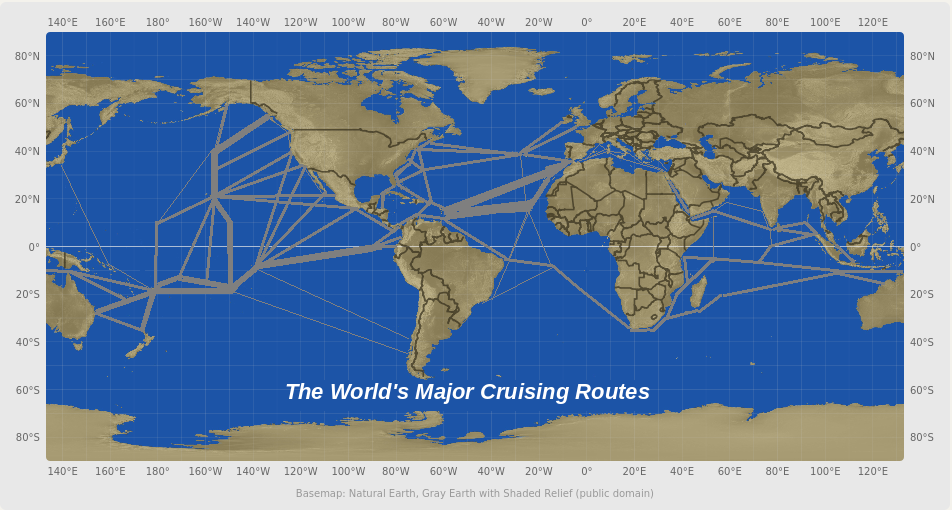 World map with major cruising routes